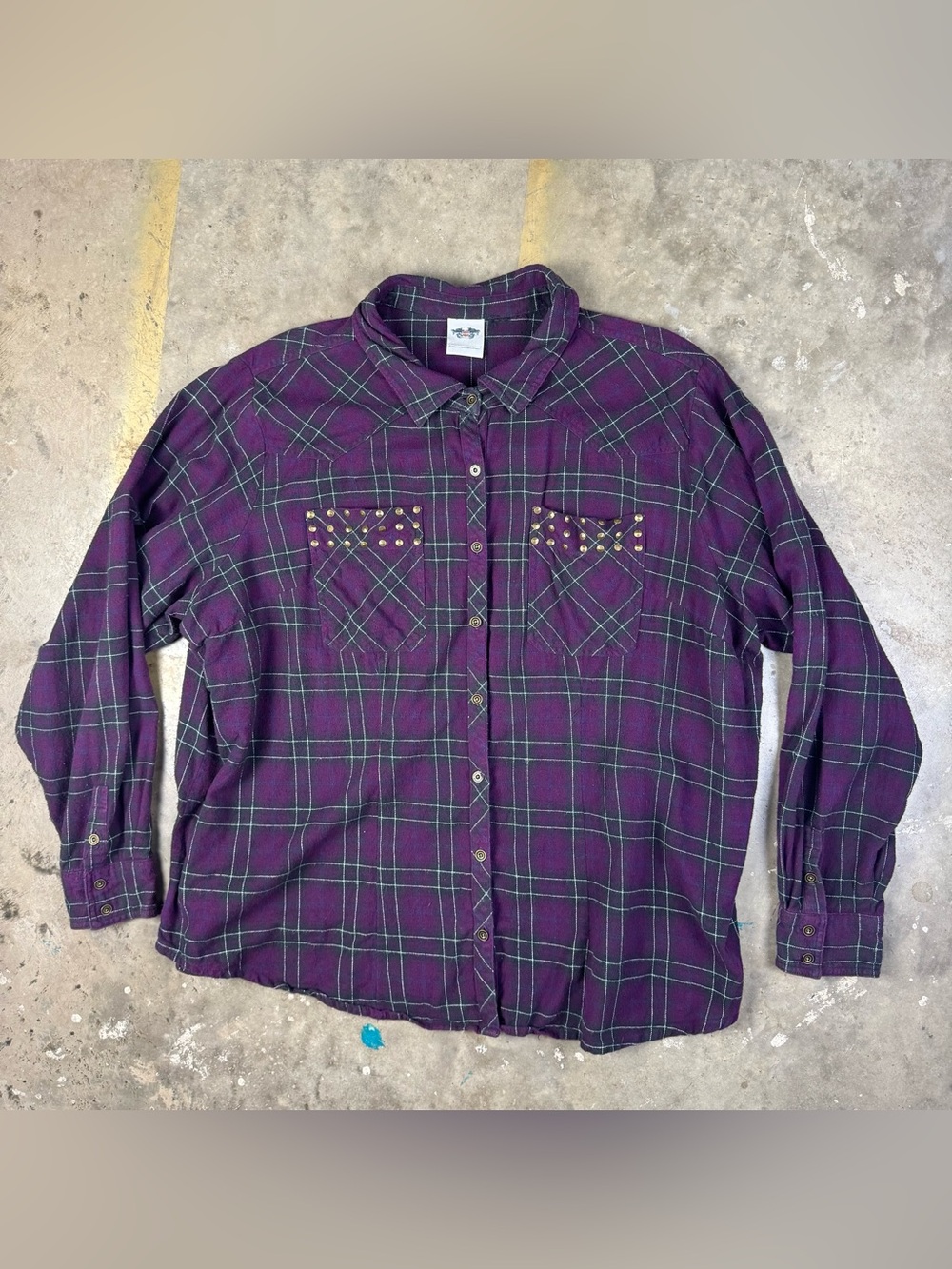 Harley Davidson Shirt Size XL Purple Flannel Grunge Ed Hardy Style Studded Punk